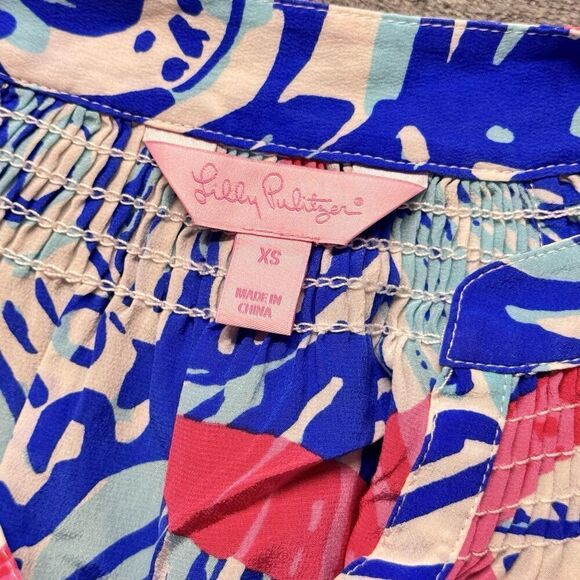 Lilly Pulitzer Sz XS 100% Silk Elsa Top Resort She Shells Top Starfish Blouse - Picture 9 of 14